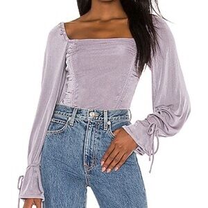 FREE PEOPLE Women’s Meant To Be Long Sleeve Bodysuit in Silver Mauve